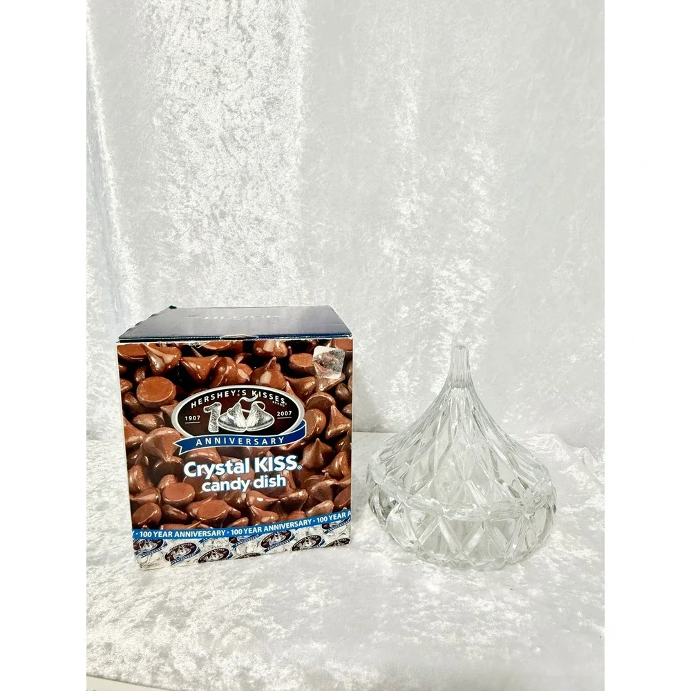 Hersheys Kisses 100th Anniversary Block Crystal Candy Dish with Lid Clear Glass